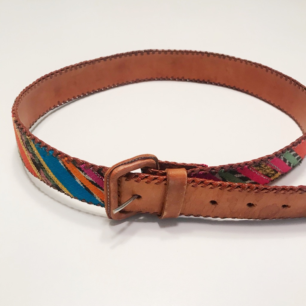 Vintage Mexican Leather Belt Boho Rainbow
